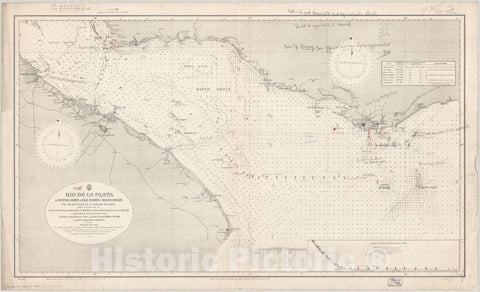 Map : Rio de la Plata, Argentina 1923, Rio de la Plata de Buenos Aires a Isla Flores y Banco Ingles , Antique Vintage Reproduction