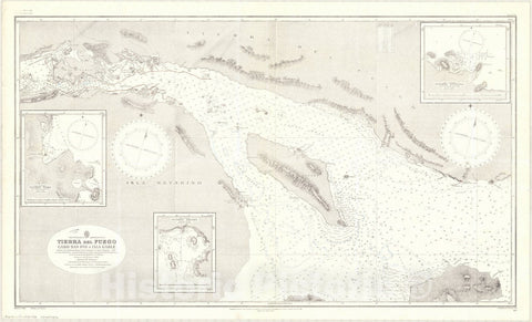Map : Tierra del Fuego, Argentina 1930, Republica argentina, Tierra del Fuego, Cabo San Pio a Isla Gable , Antique Vintage Reproduction