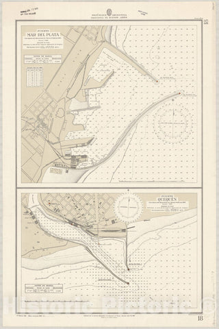 Map : Mar del Plata, Argentina 1945, Republica Argentina, Provincia de Buenos Aires , Antique Vintage Reproduction