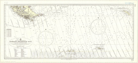 Map : Tierre del Fuego 1964, Republica Argentina, Oceano Atlantico Sur, Islas Australes , Antique Vintage Reproduction