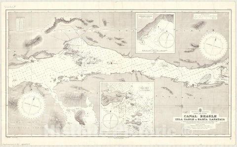 Map : Tierra del Fuego 1927, Republica Argentina, Tierra del Fuego, Canal Beagle, Isla Gable a Bahia Lapataia , Antique Vintage Reproduction