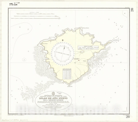 Map : Argentina coast 1942, Republica Argentina, Territorio Nacional de la Tierra del Fuego, Islas de Ano Nuevo, San Juan y San Luis, Antique Vintage Reproduction