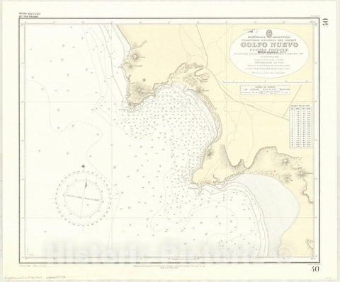 Map : Argentina coast 1947, Republica Argentina, Territorio Nacional del Chubut, Goflo Nuevo, Puerto Piramide , Antique Vintage Reproduction