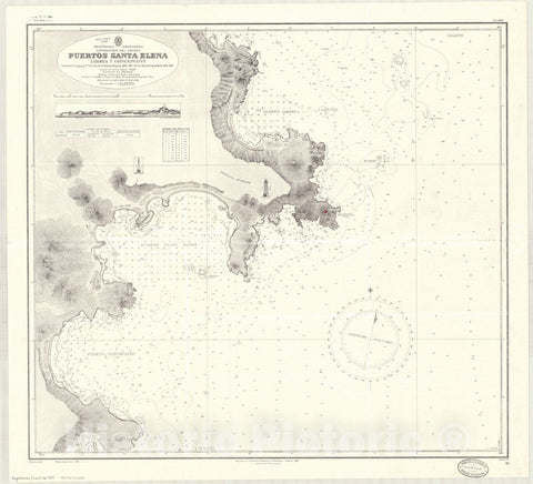 Map : Santa Elena Bay, Argentina 1928, Republica Argentina, Gobernacion del Chubut, Puertos Santa Elena, Larrea y Concepcion , Antique Vintage Reproduction
