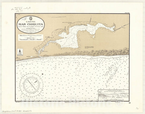 Map : Mar Chiquita, Argentina 1917, Laguna Mar Chiquita , Antique Vintage Reproduction
