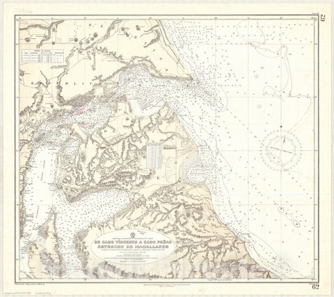 Map : Strait of Magellan 1938, Republica Argentina, Republica de Chile, de Cabo Virgenes a Cabo Penas Estrecho de Magallanes , Antique Vintage Reproduction