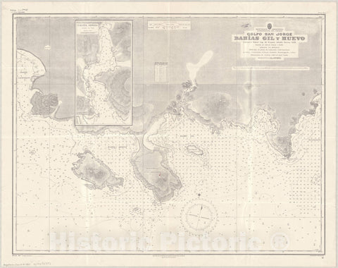 Map : San Jose Bay, Argentina 1927, Republica Argentina, Gobernacion del Chubut, Golfo San Jorge, Bahias Gil y Huevo , Antique Vintage Reproduction