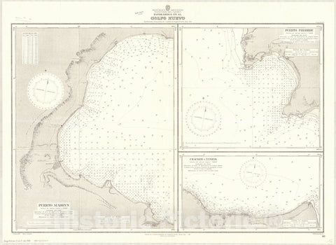 Map : Argentina coast 1931, Republica Argentina, Territorio del Chubut, Fondeaderos en el Golfo Nuevo , Antique Vintage Reproduction