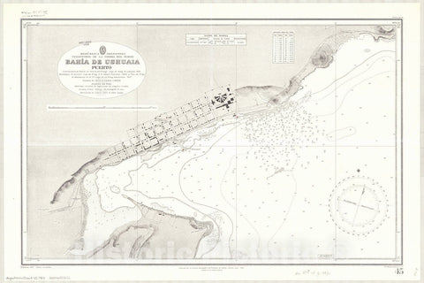 Map : Ushuaia, Argentina 1934, Republica Argentina, Territorio de la Tierra del Fuego, Bahia de Ushuaia Puerto , Antique Vintage Reproduction