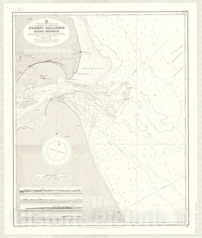 Map : Rio Gallegos, Argentina 1931, Republica Argentina, Territorio de Santa Cruz, Puerto Gallegos, barra exterior , Antique Vintage Reproduction