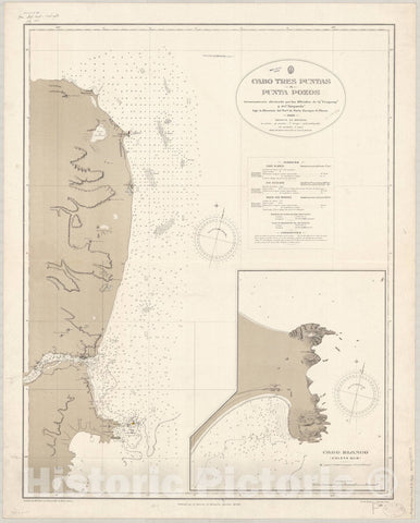 Map : Puerto Deseado, Argentina 1922, Cabo Tres Puntas a Punta Pozos , Antique Vintage Reproduction