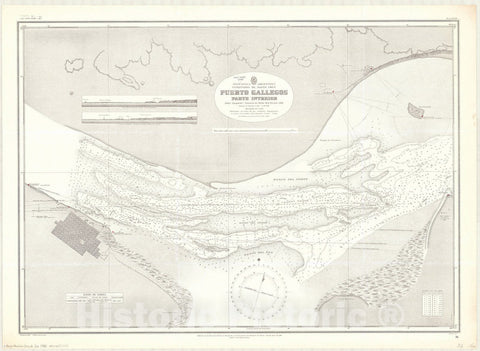 Map : Santa Cruz, Argentina 1931, Republica Argentina, Territorio de Santa Cruz, Puerto Gallegos, parte interior , Antique Vintage Reproduction