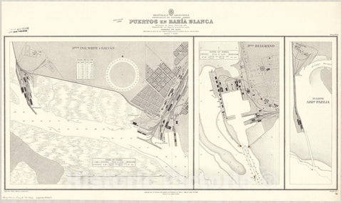 Map : Bahia Blanca, Argentina 1932, Republica Argentina, Provinica de Buenos Aires, Puertos en Bahia Blanca , Antique Vintage Reproduction