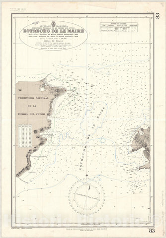 Map : Le Maire Strati, Argentina 1937, Republica Argentina, Territorio Nacional de la Tierra del Fuego, Estrecho de le Maire , Antique Vintage Reproduction