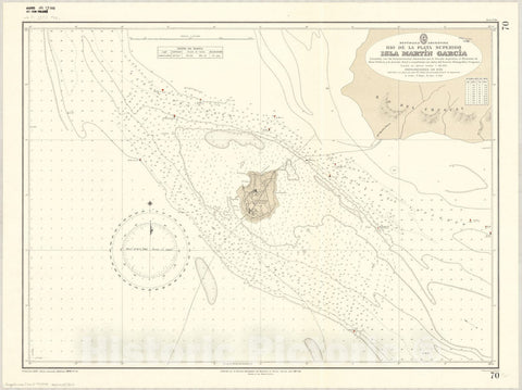 Map : Martin Garcia Island, Buenos Aires, Argentina 1945, Republica Argentina, Rio de la Plata superior, Isla Martin Garcia , Antique Vintage Reproduction