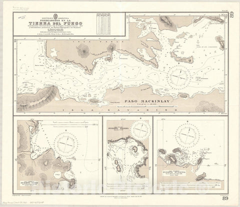 Map : Tierra del Fuego 1937, Republica Argentina, fondeaderos en la Tierra del Fuego , Antique Vintage Reproduction