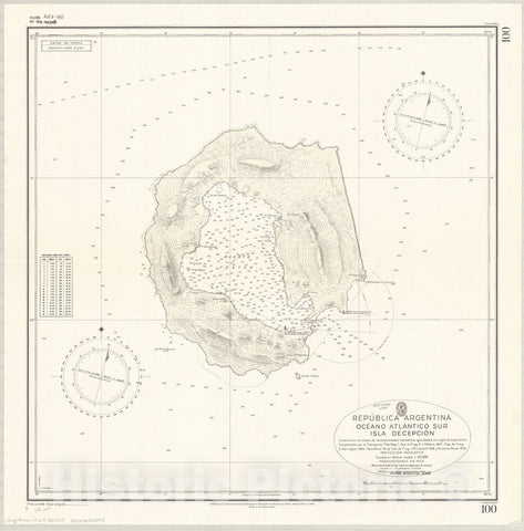 Map : Deception Island, Antarctica 1949, Republica Argentina, Oceano Atlantico sur, Isla Decepcion , Antique Vintage Reproduction