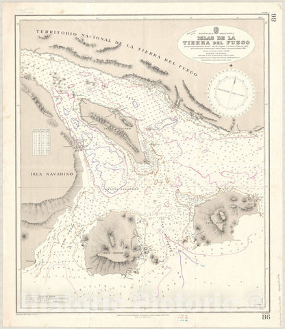 Map : Tierra del Fuego 1937, Republica Argentina, Islas de la Tierra del Fuego , Antique Vintage Reproduction