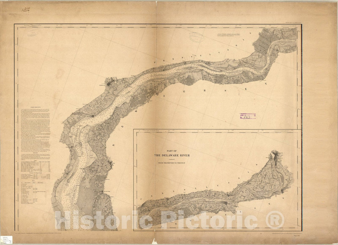 Map : Delaware Bay 1848, Map of Delaware Bay and River , Antique Vintage Reproduction