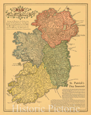 Map : Ireland 1926, Map of noble Erin island of kings showing the localities and titles of the principal old Irish families ... St. Patrick's Day souvenir