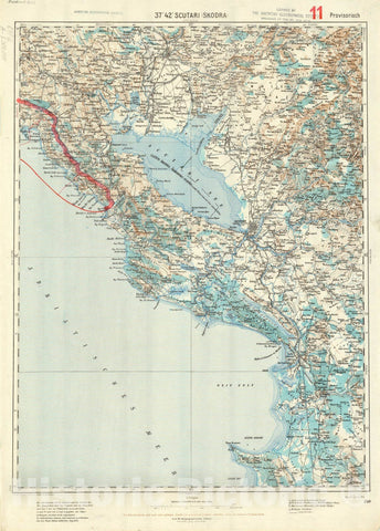 Map : Scutari (Skodra) (Lake Skadar), Albania and Montenegro 1915, Generalkarte von Mitteleuropa, Antique Vintage Reproduction