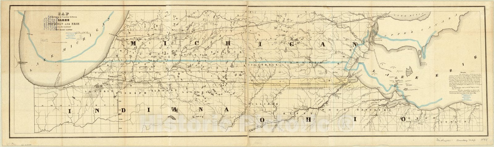Map : Ohio and Michigan 1835, Map exhibiting the country between lakes Michigan and Erie and the contested boundary lines , Antique Vintage Reproduction