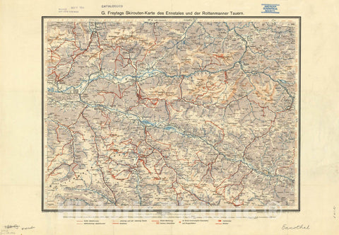Map : Ennstales und der Rottenmanner Tauern, Austria 1913, G. Freytags Skirouten-Karte des Ennstales und der Rottenmanner Tauern, Antique Vintage Reproduction