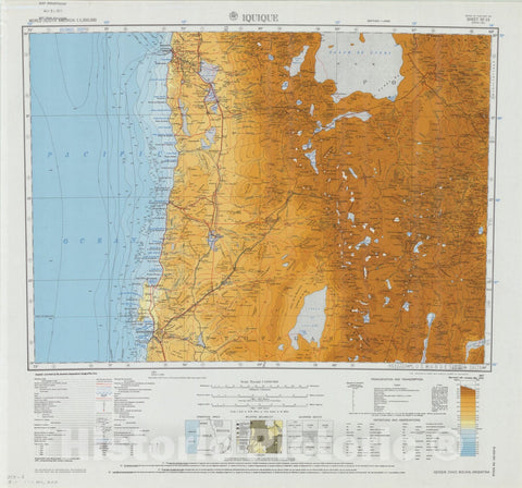 Map : Iquique, Chile, Bolivia, Argentina 1947, 1964, World (South America) 1:1,000,000 Iquique sheet SF-19 , Antique Vintage Reproduction