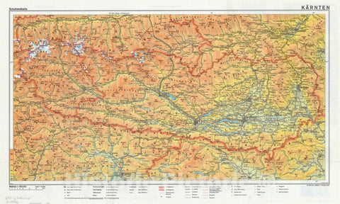 Map : Carinthia, Austria 1976 2, Schulhandkarte Karnten, Antique Vintage Reproduction