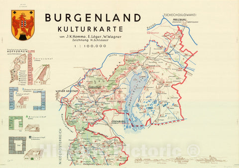 Map : Burgenland, Austria 1957 2, Burgenland Kulturkarte , Antique Vintage Reproduction