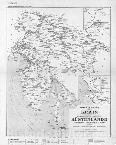 Map : Austria and Switzerland 1913 8, Post-Kurs Karte von Oesterreich unter der Enns , Antique Vintage Reproduction