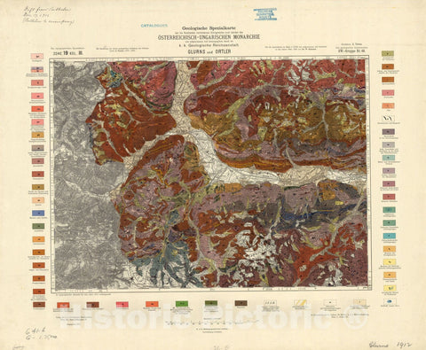 Map : Austria 1912- 7, Geologische Spezialkarte der Republik Osterreich , Antique Vintage Reproduction