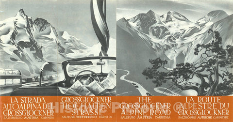 Map : Grossglockner, Austria 1960 1, The Grossglockner Alpine Road, Salzburg, Austria, Carinthia, Antique Vintage Reproduction
