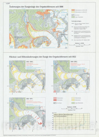 Historic Map : Gepatsch Ferner, Austria 1985 2, A?nderungen der Zungenlage des Gepatschferners seit 1886 ; FlA?chen- und HohenA?nderungen der Zunge des Gepatschferners seit 1922