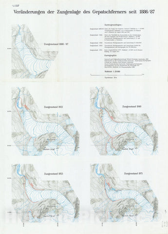 Historic Map : Gepatsch Ferner, Austria 1985 1, A?nderungen der Zungenlage des Gepatschferners seit 1886 ; FlA?chen- und HohenA?nderungen der Zunge des Gepatschferners seit 1922