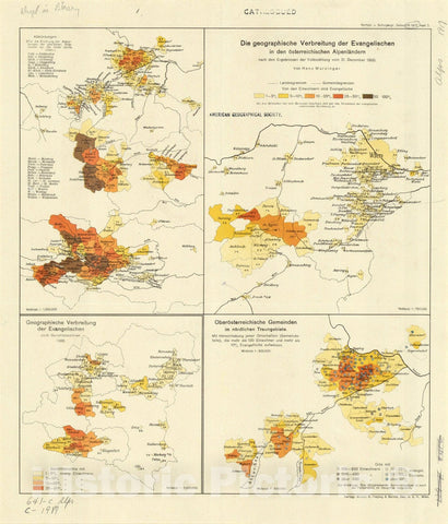 Map : Austria 1917, Die Geographische Verbreitung der Evangelischen in den Osterreichischen Alpenlandern nach den Ergebnissen der Volkszahlung vom 31. Dezember 1900