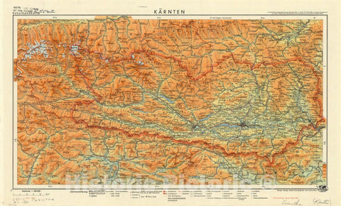 Map : Carinthia, Austria 1937, Schulhandkarte Karnten , Antique Vintage Reproduction