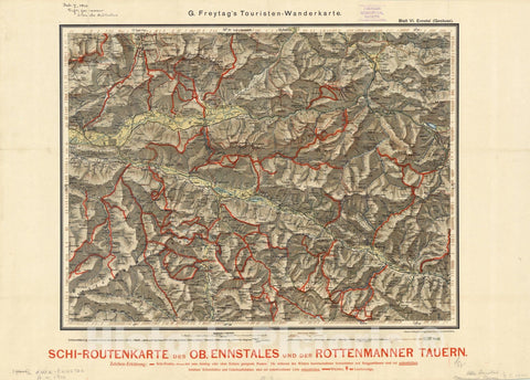 Map : Austrian Alps 1910, Schi-routenkarte des ob. Ennstales und der Rottenmanner Tauern , Antique Vintage Reproduction
