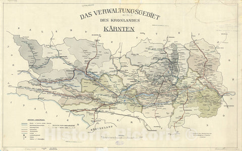 Map : Carinthia, Austria 1916, Das Verwaltungsgebiet des Kronlandes KA?rnten , Antique Vintage Reproduction