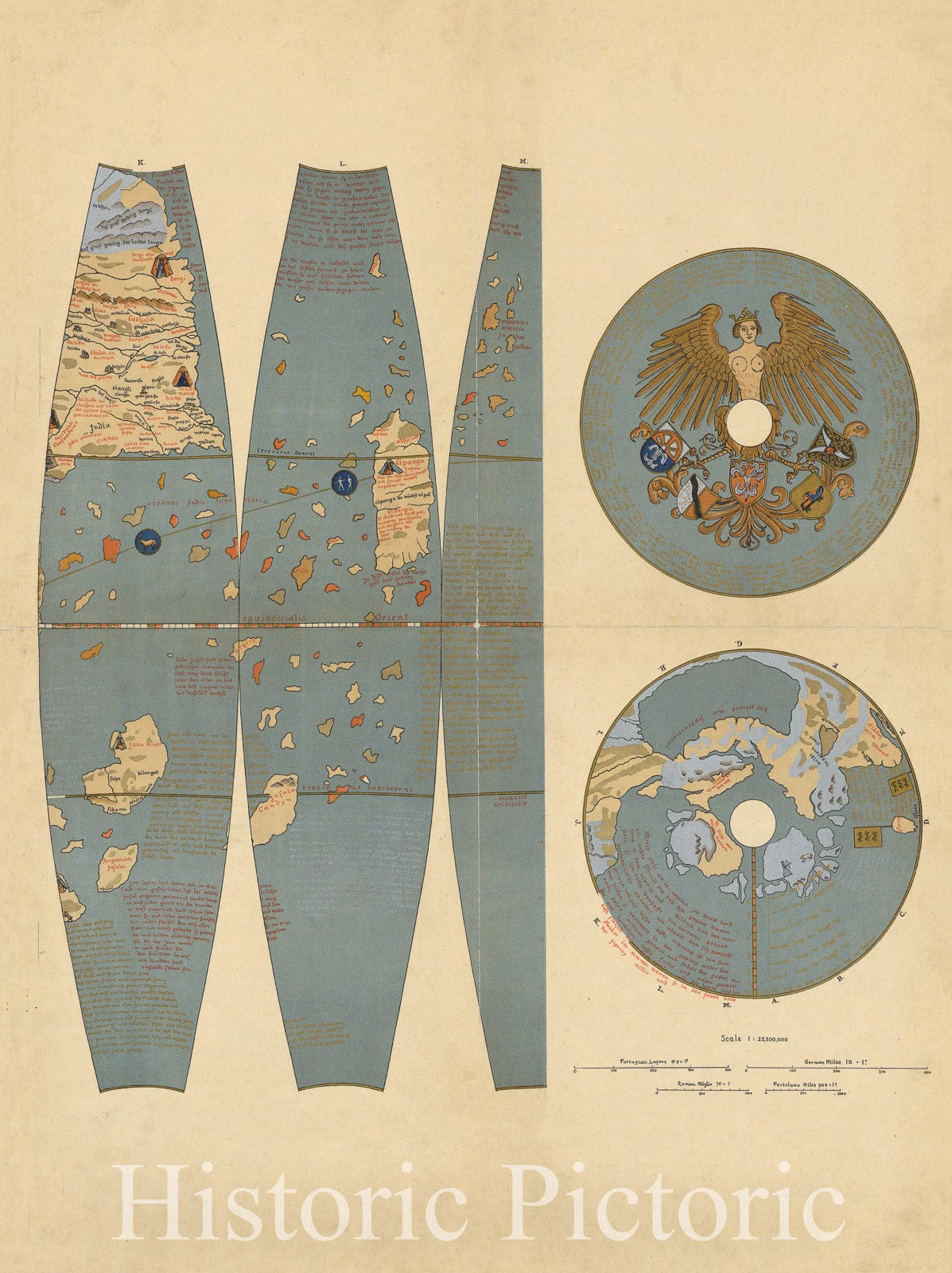 Map : Behaim Globe Gores 1492 3, Martin Behaim's Erdapfel, 1492 [facsimile globe gores], Antique Vintage Reproduction