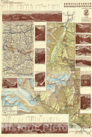 Map : Grossglockner, Austria 1949, Grossglockner Hochalpenstrasse Offizielle Karte , Antique Vintage Reproduction
