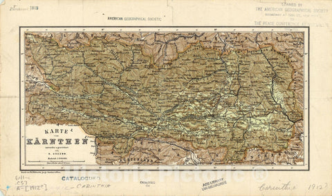 Map : Carinthia, Austria 1912, Karte von KA?rnthen , Antique Vintage Reproduction