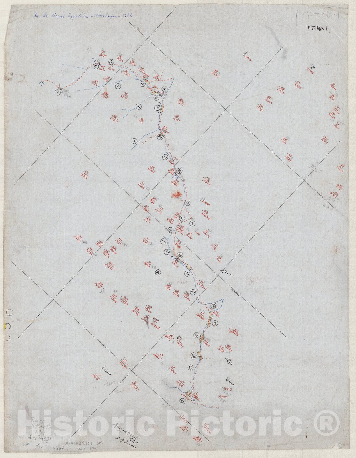 Map : Karakoram Range, India 1932 8, [The eastern Karakoram and Zanskar, Himalaya between the Chang-Chenmo and Tso Moriri], Antique Vintage Reproduction