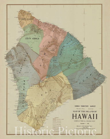 Map : Hawaii Island (Hawaii) 1928 2, Map of the Island of Hawaii , Antique Vintage Reproduction