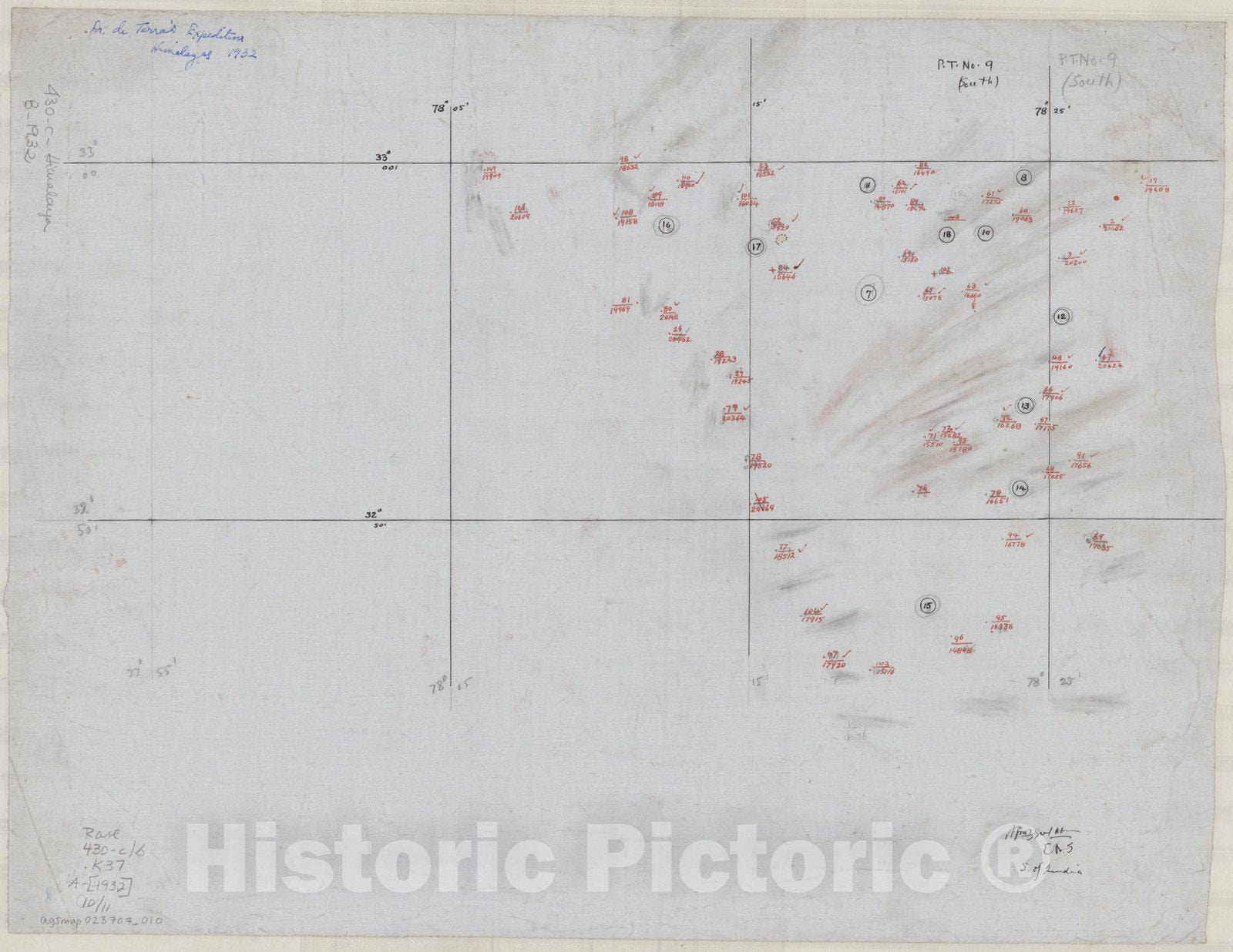 Map : Karakoram Range, India 1932 4, [The eastern Karakoram and Zanskar, Himalaya between the Chang-Chenmo and Tso Moriri], Antique Vintage Reproduction