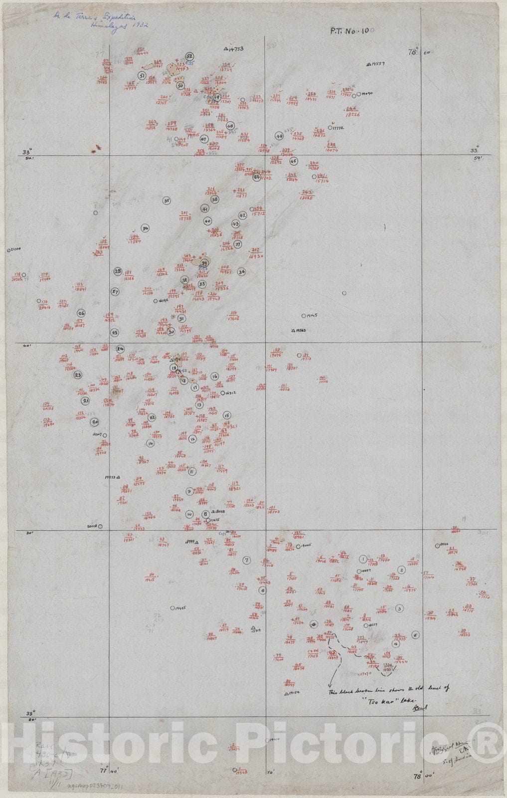 Map : Karakoram Range, India 1932 5, [The eastern Karakoram and Zanskar, Himalaya between the Chang-Chenmo and Tso Moriri], Antique Vintage Reproduction
