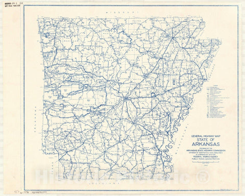 Map : Arkansas 1940, General highway map, State of Arkansas , Antique Vintage Reproduction