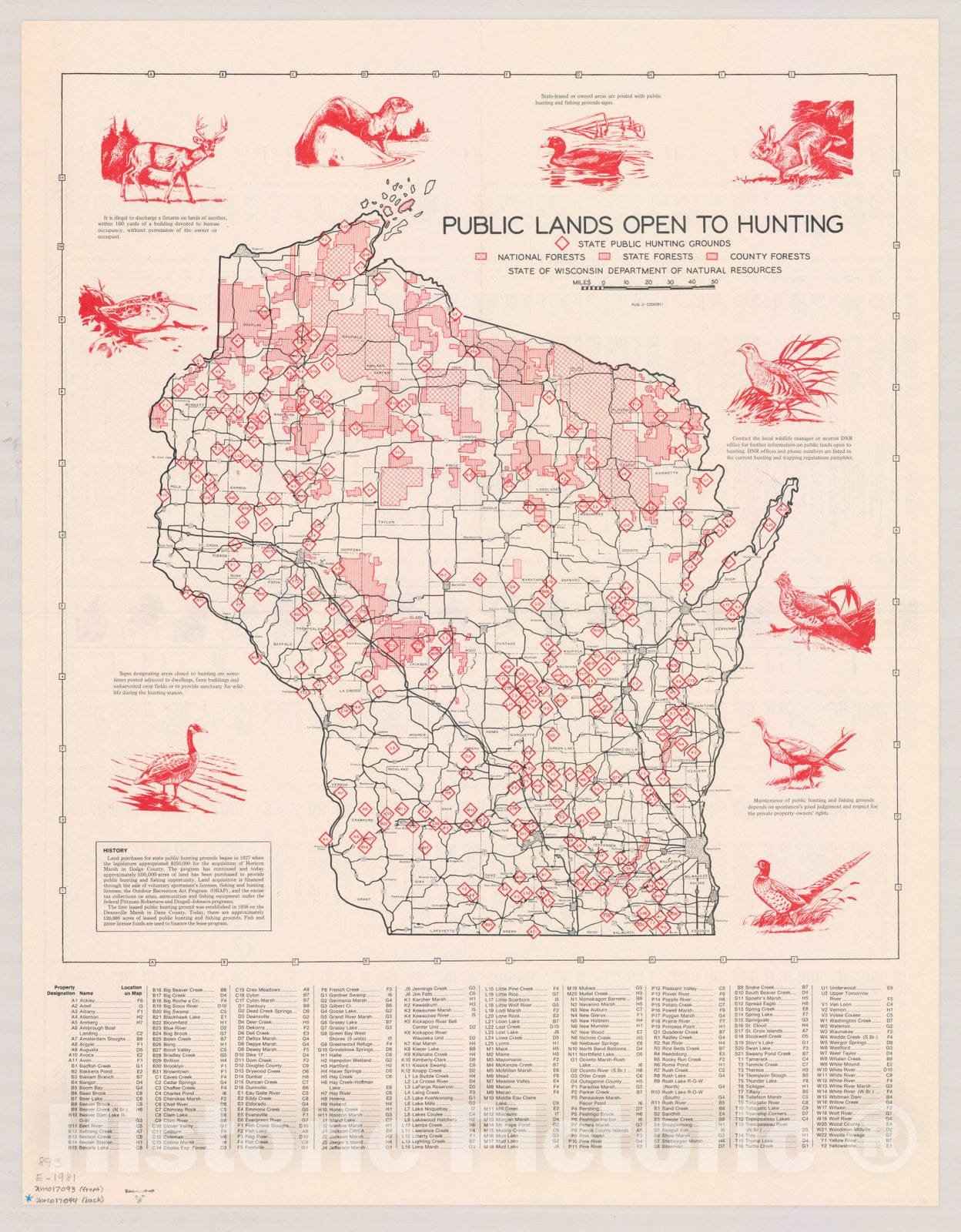 Map : Wisconsin 1981, Public lands open to hunting , Antique Vintage R ...