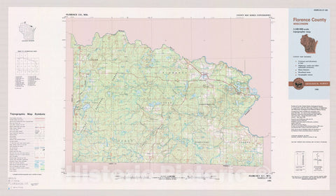 Map : Florence County, Wisconsin 1986, County map series (topographic), [Wisconsin] , Antique Vintage Reproduction