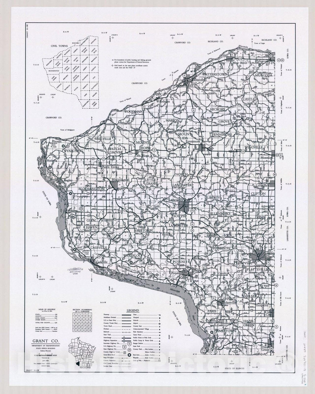 Map : Grant County, Wisconsin 1984 1, [Wisconsin county transportation maps] , Antique Vintage Reproduction